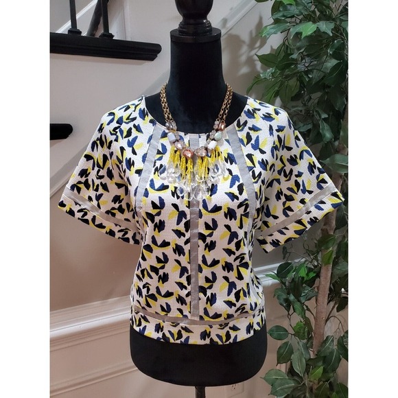 New York Women's Multicolor 100% Polyester Round Neck Short Sleeve Top Blouse L - Picture 12 of 12